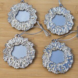 4 Newbridge MERRY CHRISTMAS Metal Wreath Photo Frame Ornaments